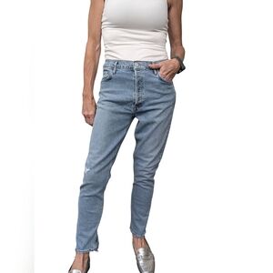 Agolde Nico High Rise Slight Distressed Button Fly Straight Denim Jeans Size 28